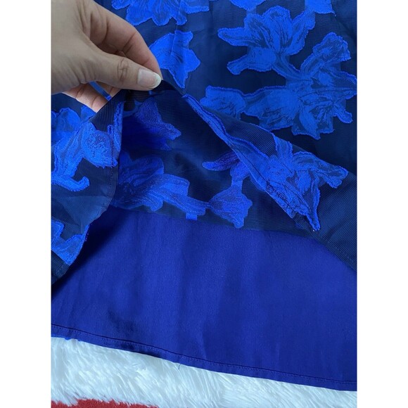 House of Harlow 1960 Mini Dress Size M Blue Floral Semi Sheer Sleeves Wedding - Picture 6 of 13